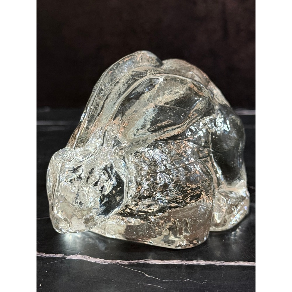 Vintage 1970s RARE Swedish Stig Karrstrand Pukeberg Art Ice Glass Bunny Rabbit
